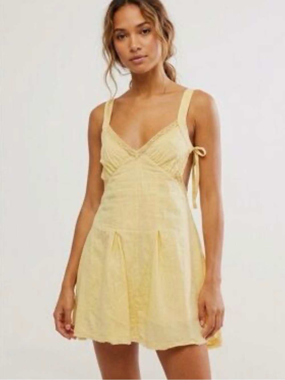 Free People Vivi Mellow Yellow Cotton Mini Dress  Size Large NWT